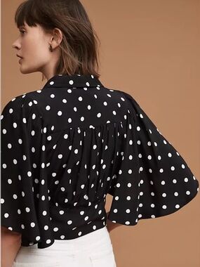 Maeve Anthropologie Canna Polka Dot Midi Top Tie Front Button Blouse Size 2